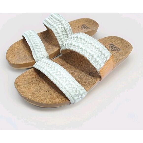 REEF Womens Cushion Vista Thread Braided White Cork Sandals Size 8 - Picture 1 of 5